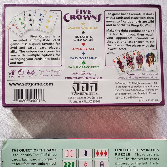2 Pack Family Card Games ~ Set and Five Crowns NEW - Picture 3 of 5
